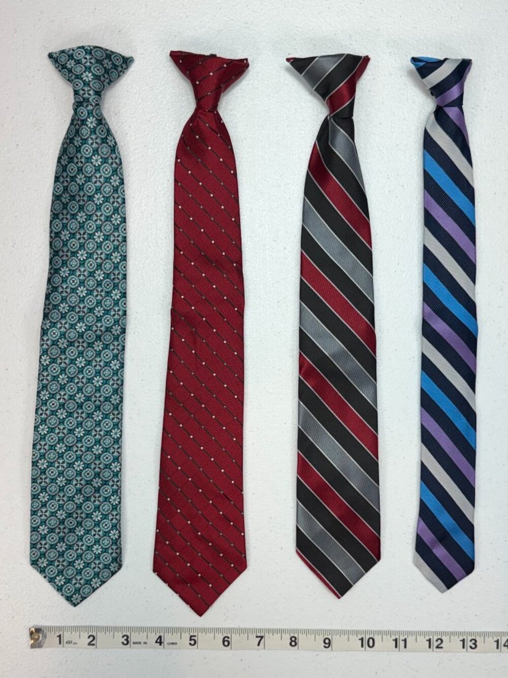 Lot of 4 Boys / Youth Clip-On Neckties – Assorted Colors & Patterns